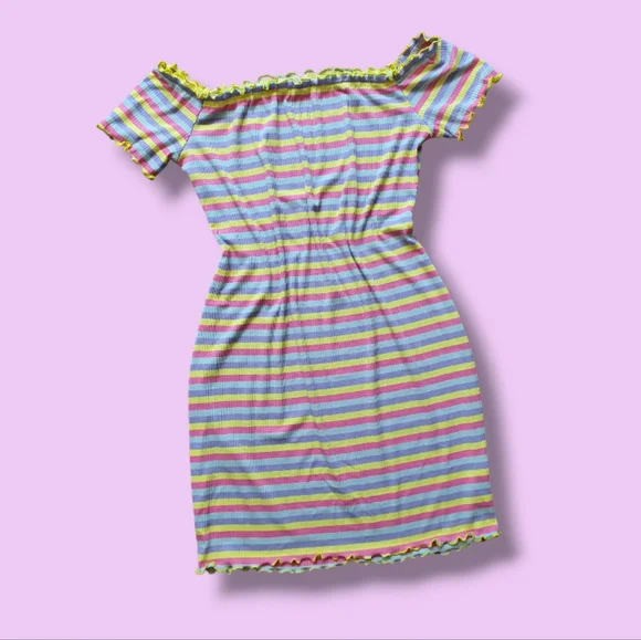 SHEIN | Dresses | 5 For 25 Plus Size Neon Off Shoulder Bardot Striped  Bodycon Dress | Poshmark